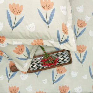 Cotton Floral Print 210 TC King Size Fitted Bedsheet In Khaki At Best Prices
