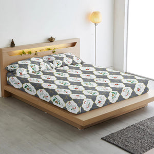 Cotton Floral Print 210 TC King Size Fitted Bedsheet In Grey At Best Prices