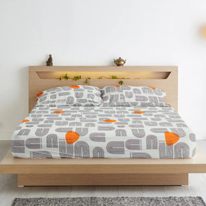 Cotton Abstract Print 210 TC King Size Flat Bedsheet In Grey