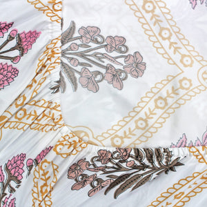 Cotton Floral Print 210 TC King Size Fitted Bedsheet In Mustard At Best Prices