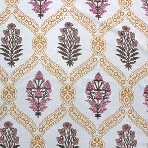 Cotton Floral Print 210 TC King Size Fitted Bedsheet In Mustard At Best Prices