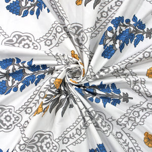 Cotton Floral Print 210 TC king Size Fitted Bedsheet In Blue At Best Prices