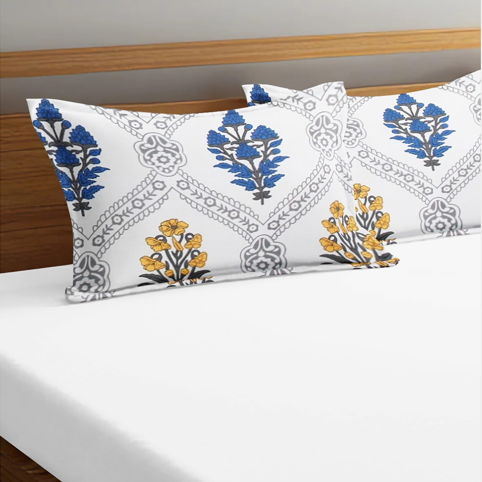 Soft Floral Print Pillow Cover Set In Blue Online At Best prices(2 Pcs)