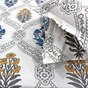 Cotton Floral Print 210 TC king Size Fitted Bedsheet In Blue At Best Prices