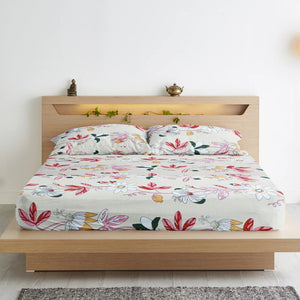 Cotton Floral Print 210 TC King Size Fitted Bedsheet In Magenta At Best Prices