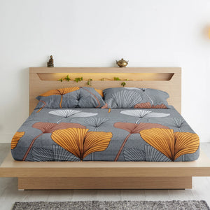 Cotton Floral Print 210 TC King Size Fitted Bedsheet In Grey At Best Prices