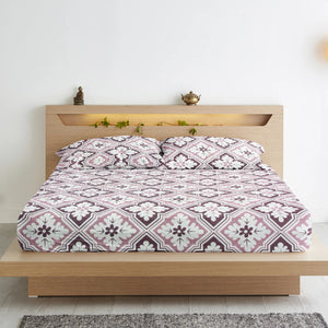 Cotton Floral Print 210 TC King Size Fitted Bedsheet In Magenta At Best Prices