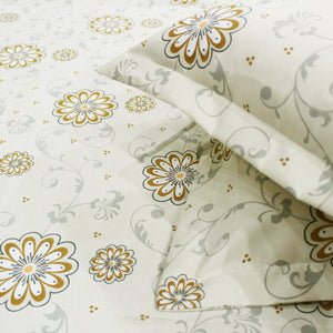Cotton Floral Print 210 TC King Size Fitted Bedsheet In Beige t Best Prices
