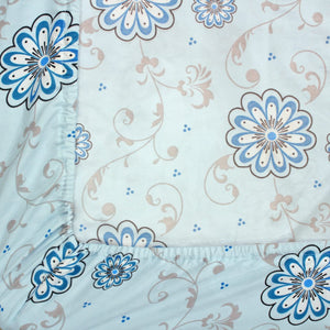 Cotton Floral Print 210 TC King Size Fitted Bedsheet In Sky Blue At Best Prices