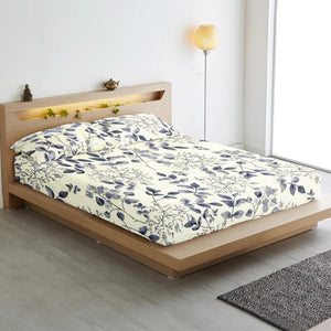 Cotton Floral Print 210 TC King Size Fitted Bedsheet In Cream At Best Prices