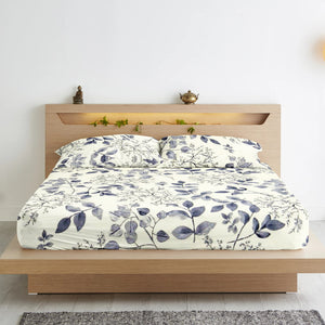 Cotton Floral Print 210 TC King Size Fitted Bedsheet In Cream At Best Prices