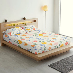 Cotton Floral Print 210 TC King Size Fitted Bedsheet In Multicolor At Best Prices