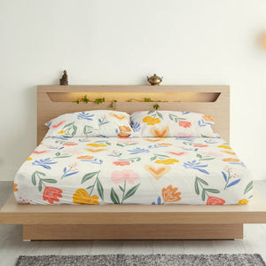 Cotton Floral Print 210 TC King Size Fitted Bedsheet In Multicolor At Best Prices