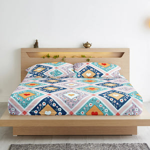 Cotton Floral Print 210 TC king Size Fitted Bedsheet In Multicolor Online In India