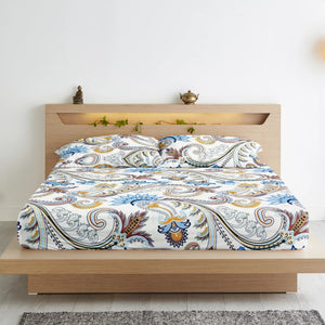 Cotton Paisley Print 210 TC King Size Fitted Bedsheet In Multicolor At Best Prices