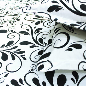 Cotton Floral Print 210 TC King Size Fitted Bedsheet In Black