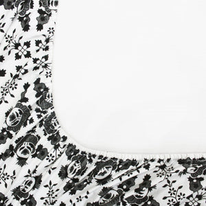 Cotton Floral Print 210 TC King Size Fitted Bedsheet In Black
