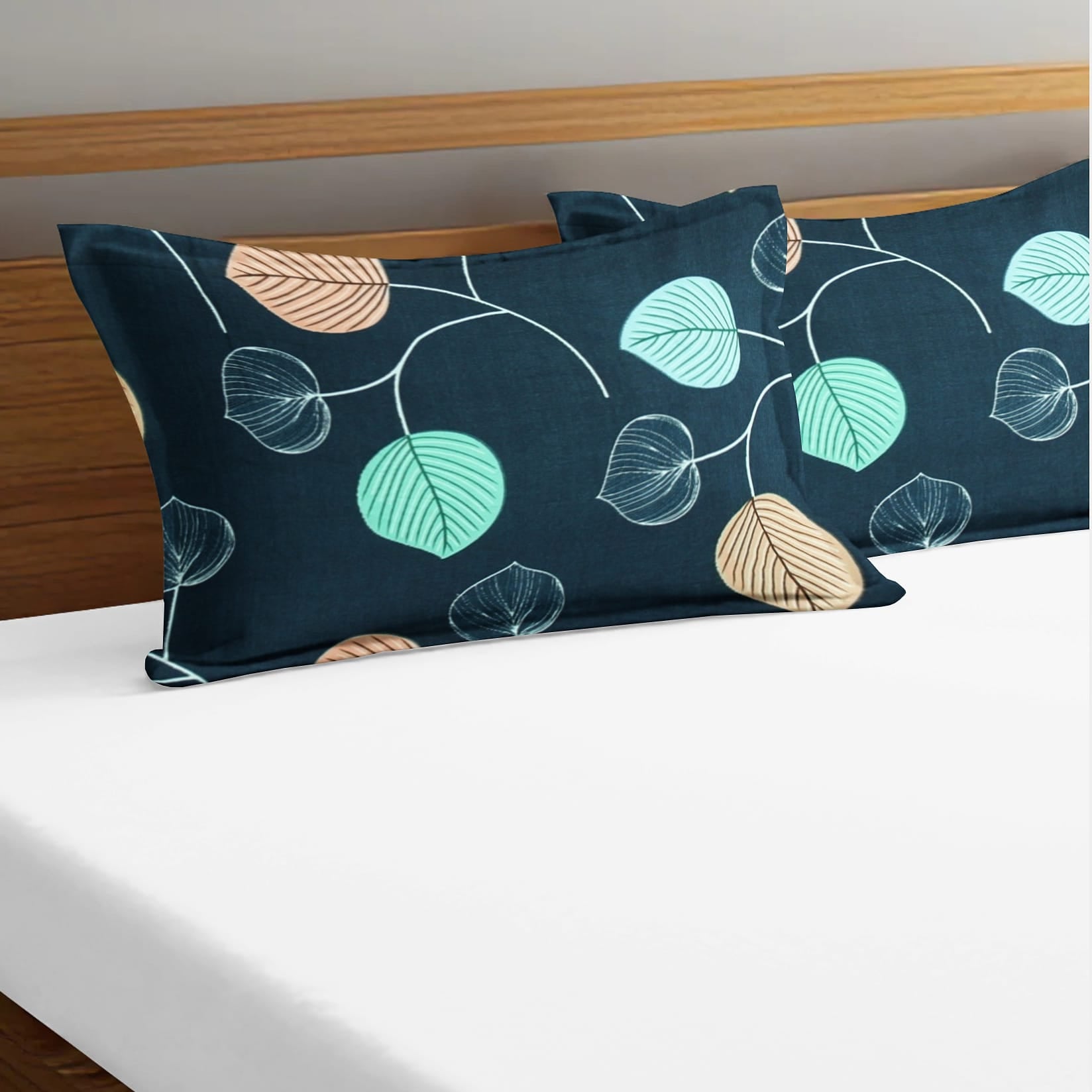 Printed Floral Set of 2 Pcs Pillow Cover - Navy Blue