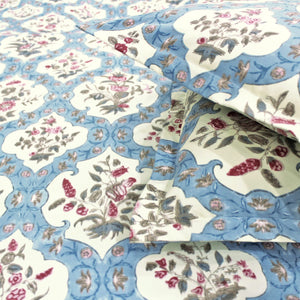 Soft cotton floral print 210 TC fitted bedsheet in blue at best prices