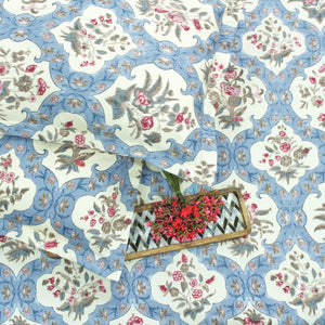 Soft cotton floral print 210 TC fitted bedsheet in blue at best prices