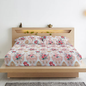 Fitted bedsheet set with on a bed