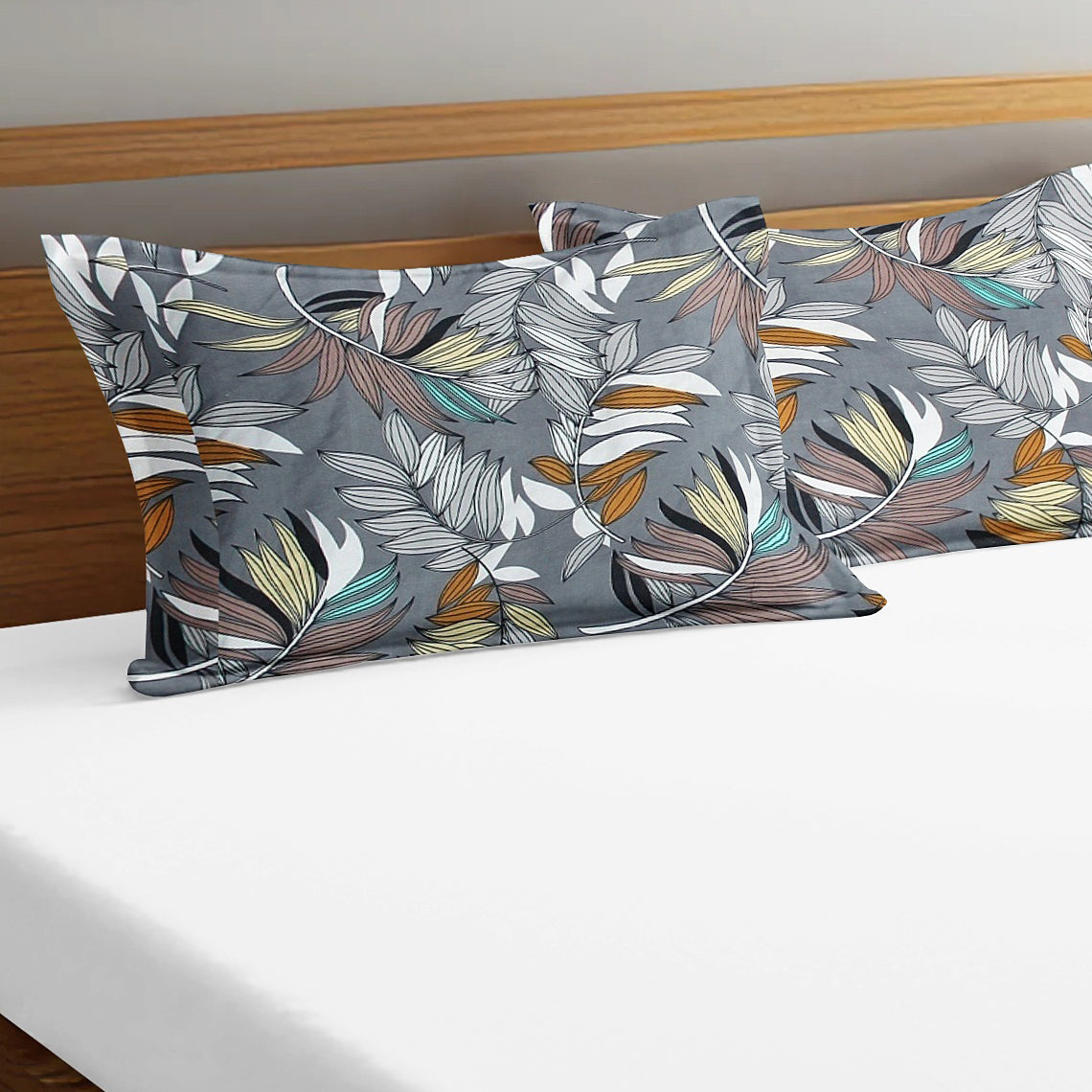 Printed Floral Set of 2 Pcs Pillow Cover - Grey