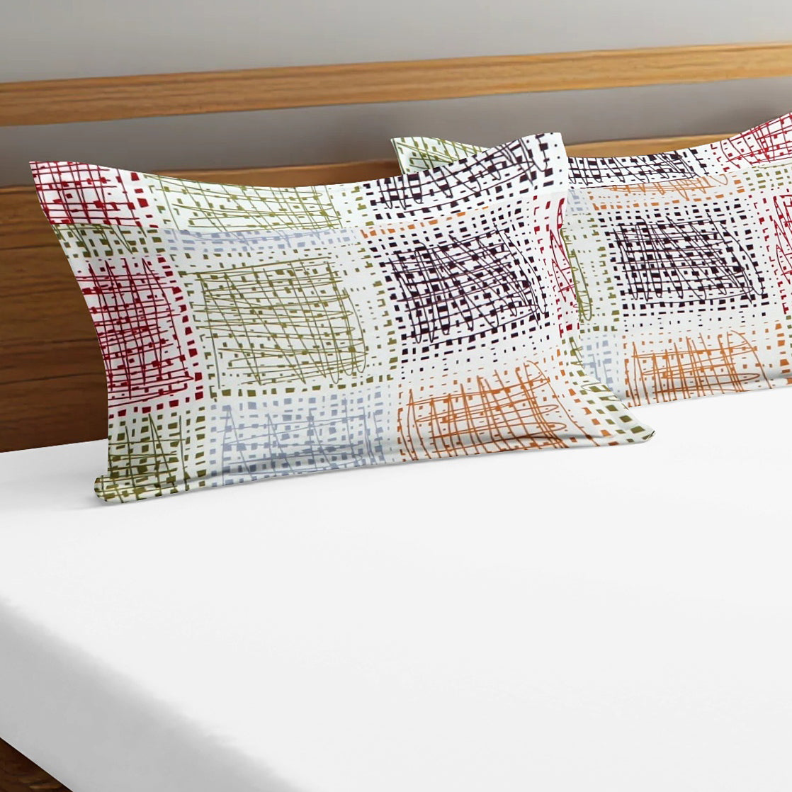 Printed Geometrical Set of 2 Pcs Pillow Cover - Multicolor
