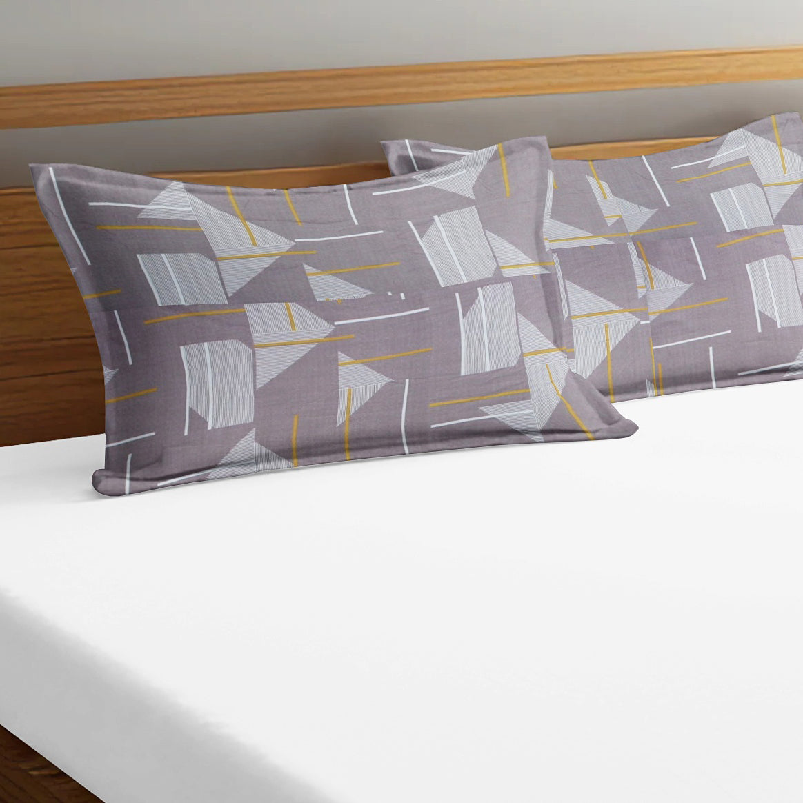 Printed Geometrical Set of 2 Pcs Pillow Cover - Brown