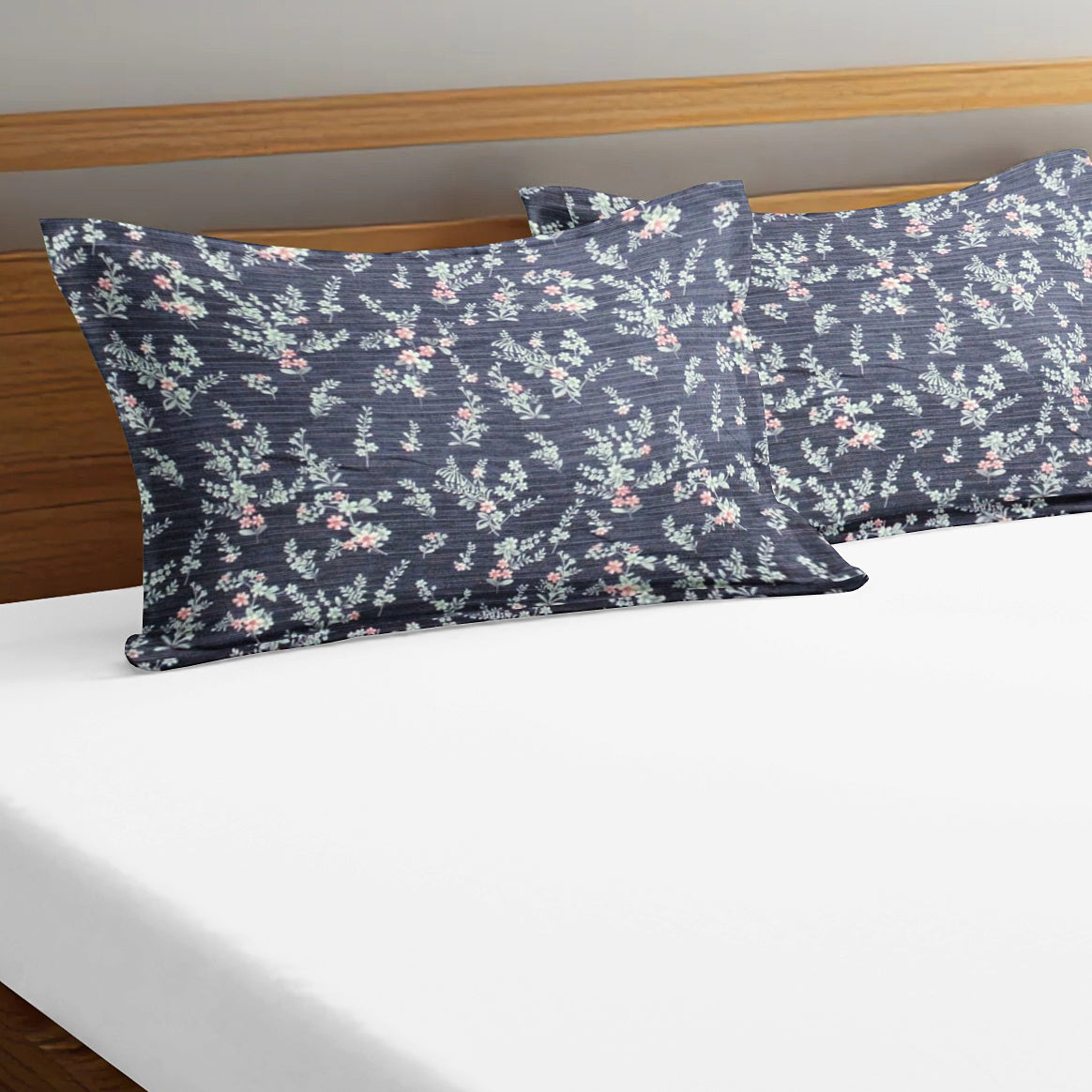 Printed Floral Set of 2 Pcs Pillow Cover - Black