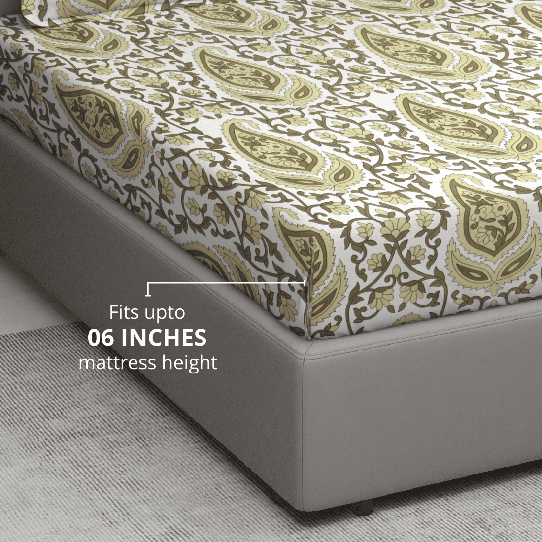 Paisley 210 TC cotton fitted bedsheet fits mattress up to 6 inches