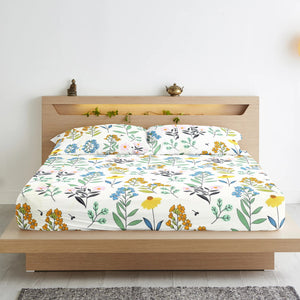 Soft Cotton Floral Print 210 TC Fitted Bedsheet In Multicolor At Best Prices