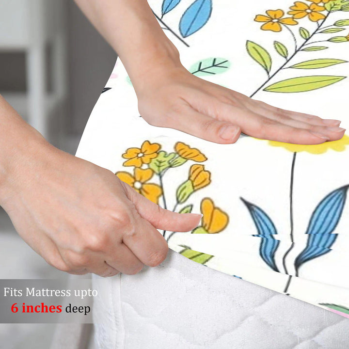 Soft Cotton Floral Print 210 TC Fitted Bedsheet In Multicolor At Best Prices