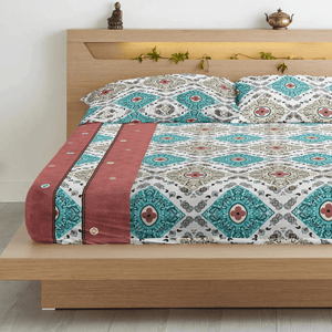 Floral 210 TC Flat Bedsheet with Pillow Covers - Multicolor