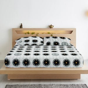Cotton Floral Print 210 TC King Size Fitted Bedsheet In Multicolor