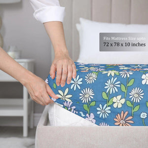 Cotton Floral Print 210 TC King Size Fitted Bedsheet In Multicolor