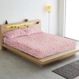 Floral 210 TC Fitted Bedsheet with Pillow Covers - Multicolor