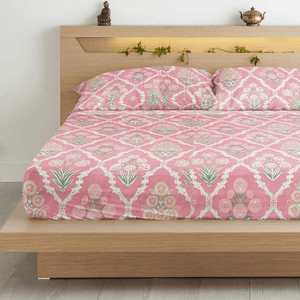 Floral 210 TC Flat Bedsheet with Pillow Covers - Multicolor