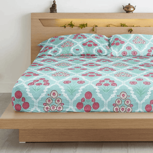 Floral 210 TC Flat Bedsheet with Pillow Covers - Multicolor