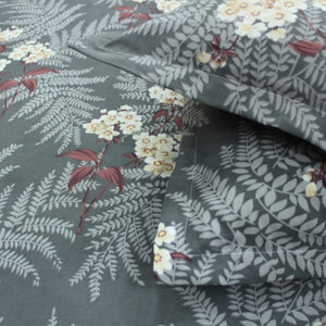 Cotton Floral Print 210 TC King Size Fitted Bedsheet In Grey