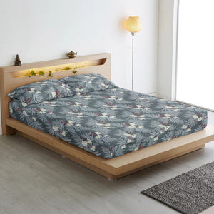 Cotton Floral Print 210 TC Flat Bedsheet In Grey At Best Prices