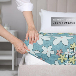Cotton Floral Print 210 TC King Size Fitted Bedsheet In Multicolor