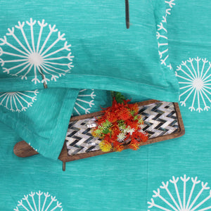 Cotton Floral Print 210 TC King Size Fitted Bedsheet In Aqua