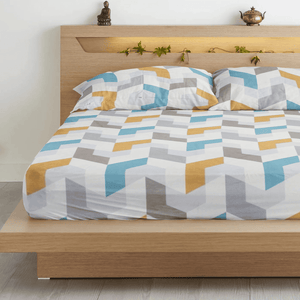 Geometrical 210 TC Flat Bedsheet with Pillow Covers - Multicolor King Size