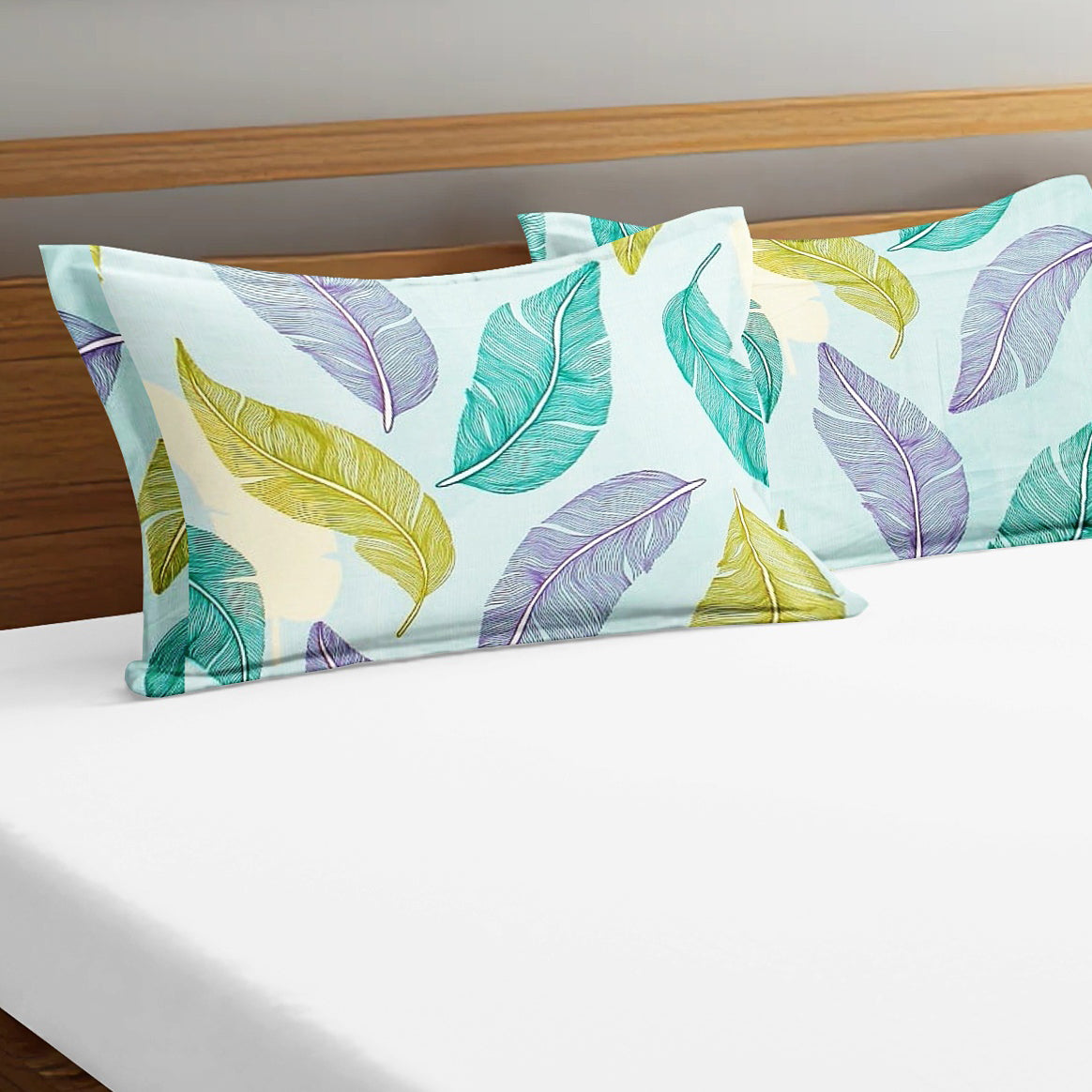 Printed Floral Set of 2 Pcs Pillow Cover - Aqua