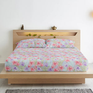 Floral 210 TC Cotton Fitted Bedsheet with Pillow Covers