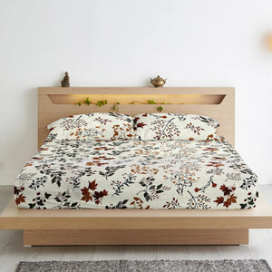 Floral 210 TC Cotton Fitted Bedsheet Set with Matching Pillow Covers