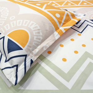 Close Up Multicolor Geometric 210 TC Cotton Fitted Bedsheet Set with Matching Pillow Covers