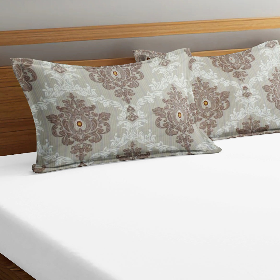 Printed Damask Set of 2 Pcs Pillow Cover - Khaki