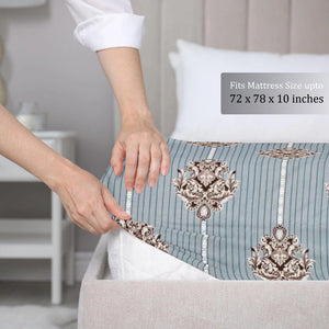 Blue Damask Fitted Super King bedsheet