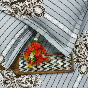 Blue Damask Fitted Super King bedsheet with matching pillow covers